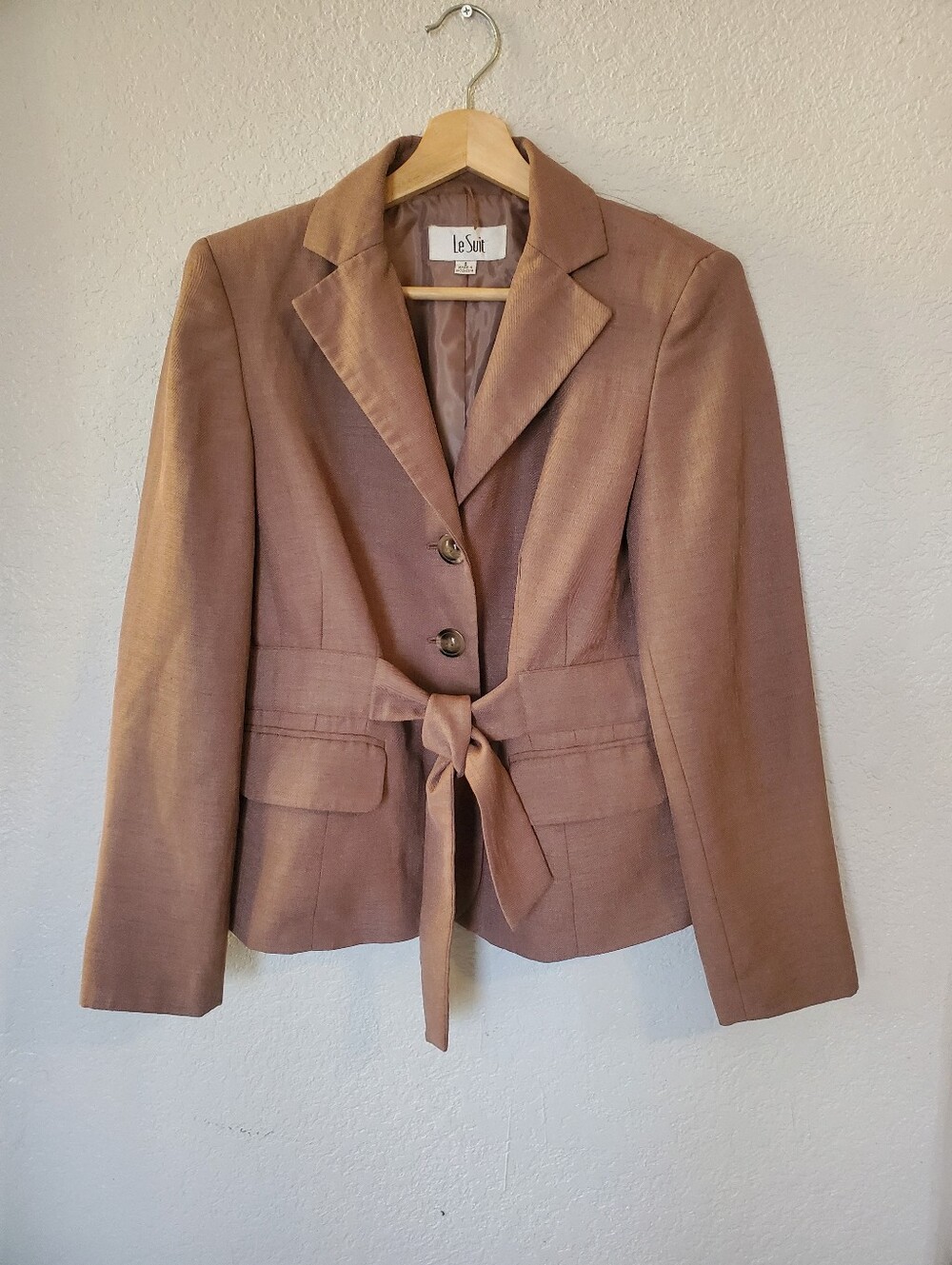 Le Suit Brown Tan Tie Waist Belted Blazer Jacket Size 8